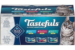 Blue Buffalo Tastefuls Flaked Wet Cat Food Variety Pack, Made with Natural Ingredients, Tuna, Chicken, Fish & Shrimp, 3-oz Ca