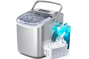 Portable Countertop Ice Maker Machine with Handle, 9 Bullet-Shaped Ice Cubes Ready in 6 Mins, 26Lbs/24H, Self-Cleaning Functi