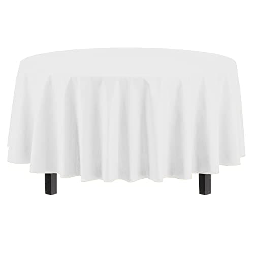 12-Pack Premium Plastic Tablecloth 84in. Round Table Cover - White - Image 2