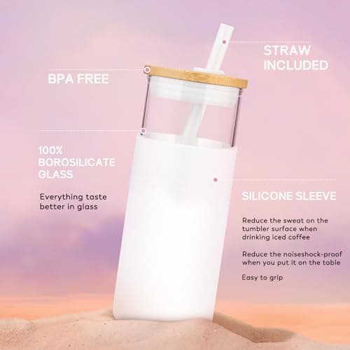 Tronco 20 oz Glass Tumbler with Lid & Straw - Iced Coffee Cup & Smoothie Cup With Silicone Sleeve | BPA-Free, Dishwasher Safe | Reusable Glass Cups with Bamboo Lids and Straws (Amber, 1 Count) - Image 3
