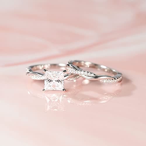 Mameloly 2ct Wedding Band for Women Princess Cut Bridal Ring Sets Cubic Zirconia Promise Engagement Rings Twisting Infinity Pave Set Size 7 - Image 2