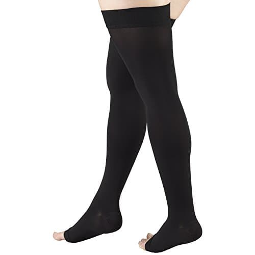 Truform 20-30 mmHg Compression Stockings for Men and Women, Thigh High Length, Dot-Top, Open Toe, Black, Medium - Image 6