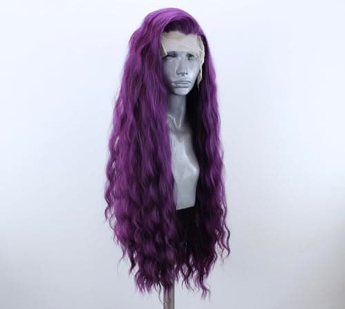 WXHWCX Synthetic Lace Front Wigs Purple Free Part Loose Wave Heat Resistant Natural Hairline Fiber Hair Glueless Lace Wigs for Women Cosplay Daily Party Wig 24inch - Image 3