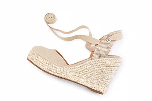Ermonn Womens Espadrilles Wedge Sandals Platform Closed Toe Ankle Strap Lace Up Slingback Summer Shoes Nude - Image 8