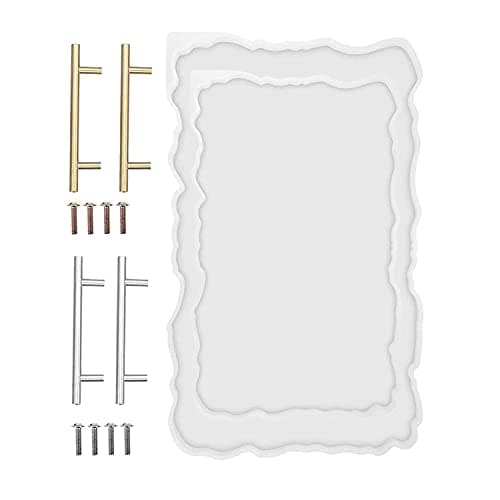 RESINWORLD 2 Size 14 inches XL Large Tray Silicone Molds Epoxy Resin Geode Tray Mold with Gold & Silver Handles DIY for Making Tray (Rectangle) - Image 8