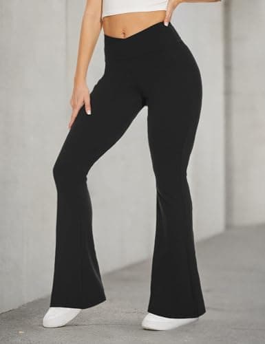 TNNZEET Black Flare Leggings for Women, Crossover Yoga Pants with Pockets Bootcut Flared Leggings Bell Bottom Pants - Image 5