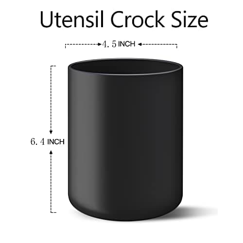 LATCHHOOK Black Kitchen Utensil Holder for Countertop, Matte Ceramic Utensils Crock for Kitchen Counter-top, Modern Spatula Holder, Cooking Utensil Holder Easy to Clean for Farmhouse 4.5×6.4 IN - Image 6