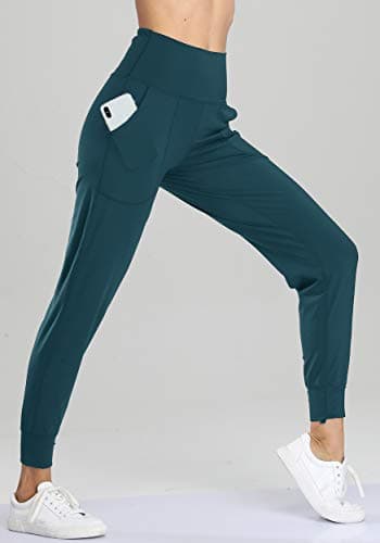 Oalka Women's Joggers High Waist Yoga Pockets Sweatpants Sport Workout Pants Teal XXL - Image 5