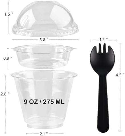 Amazon.com: Zezzxu 50 x 9 oz Clear Plastic Yogurt Parfait Cups with Dome Lids, Insert | Yogurt Containers with Lids, Separate Granola Holder, Spork, For Breakfast and Snacks To Go, No Leaking : Health & Household - Image 4