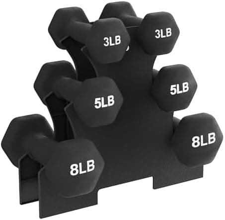 BalanceFrom Neoprene Coated Iron Dumbbell Hex Weights Set with Stand – Color-Coded or Black Options with Non-Slip Grip for Strength Training, Resistance Workouts, and Home Gym Fitness - Image 3