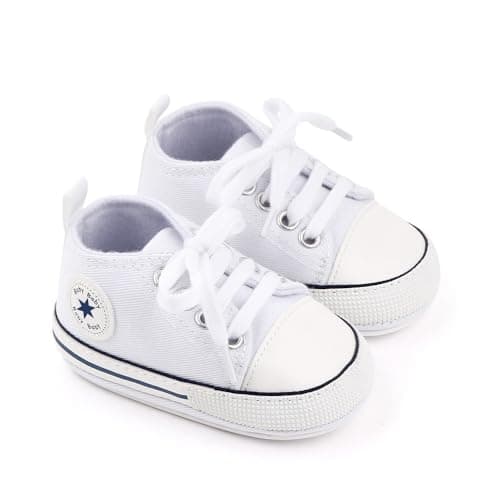 KKIIDDSS Unisex Baby Girls Boys Canvas High-top Shoes, Newborn Infant Anti-Slip Soft Sole Frist Walking Sneakers (A01/White Rubber Sole,0-6 Months) - Image 5