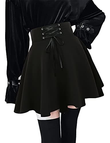 Goth Skirt for Women Gothic Clothes Cute High Waisted A Line Mini Short Skater Black Pleated Skirts, Black, M - Image 2