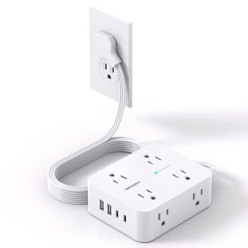 Surge Protector Power Strip, HANYCONY Extension Cord with Multiple Outlets, 5 Ft Ultra Thin Flat Plug 8 Outlets 4 USB Ports(2USB C), 1080J Outlet Extender for Home Office College Dorm Room Essentials