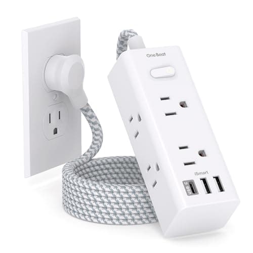 Power Strip Surge Protector - One Beat 6 Widely Outlets with 3 USB Ports (1 USB C), 5 Ft Extension Cord Flat Plug, Wall Mount Outlet Extender Small Power Strip for Travel Home Office College Dorm Room