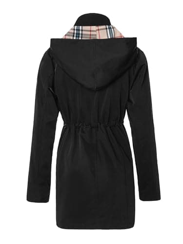 SaphiRose Women's Long Hooded Rain Jacket Outdoor Raincoat Windbreaker(Black,Medium) - Image 2
