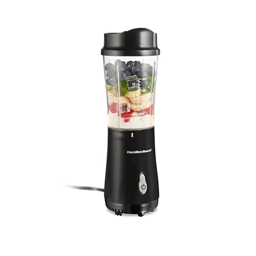 Hamilton Beach Portable Blender for Shakes and Smoothies, 14 Oz BPA Free Travel Cup & Lid, Durable Stainless Steel Blades, Personal Smoothie Blender, Black (51101AG)
