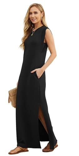 GRECERELLE Women's Summer Casual Loose Split Long Maxi Sun Dress with Pockets (Medium, Black) - Image 2