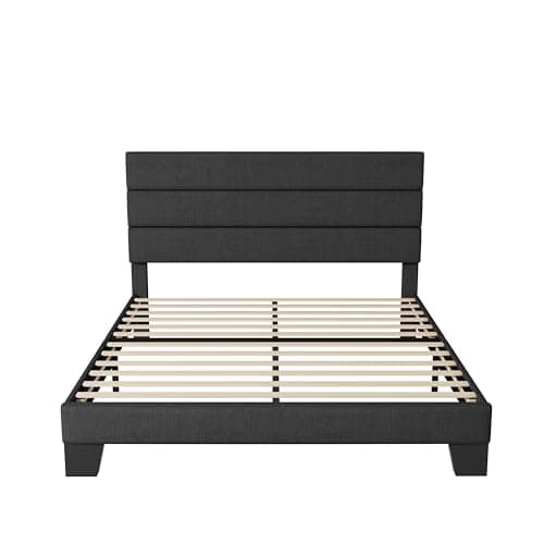 Allewie Queen Size Platform Bed Frame with Fabric Upholstered Headboard and Wooden Slats Support, Fully Upholstered Mattress Foundation/No Box Spring Needed/Easy Assembly, Dark Grey - Image 8