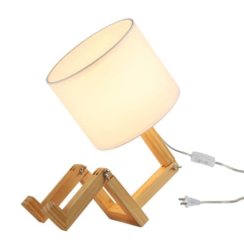 SUNLLOK Bedside Cute Table Lamp with Wood Changeable Base, Vintage White Farbic Lampshade Nightstand Lamp, Industrial Small Reading Desk Light Decor for Living Room, Kids Room, Ktichen Island - Image 7