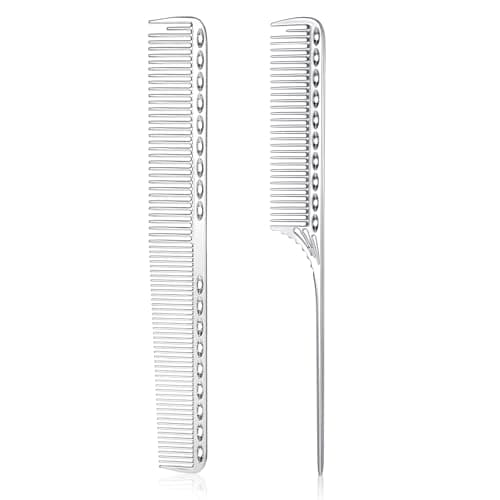 Amazon.com : Stainless Steel Fine Tooth Comb, 2 PCS Metal Rat Tail Comb for Men Anti-Static Professional Barber Hair Styling Combs Space Aluminum Unbreakable Metal Haircut Hair Combs for Men Women, Heat Resistant : Beauty & Personal Care - Image 2