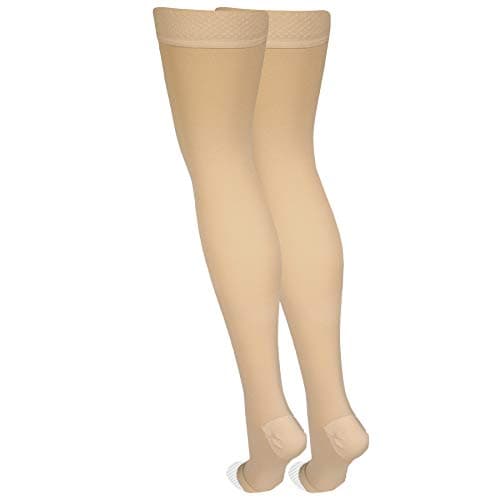 Amazon Basic Care Medical Compression Stockings, 20-30 mmHg Support, Women & Men Thigh Length Hose, Open Toe, Beige, Medium (Previously NuVein) - Image 6