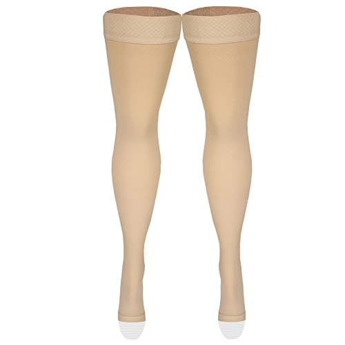 Amazon Basic Care Medical Compression Stockings, 20-30 mmHg Support, Women & Men Thigh Length Hose, Open Toe, Beige, Medium (Previously NuVein) - Image 4