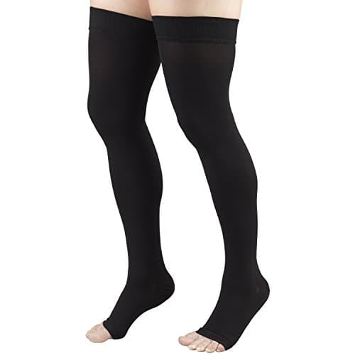 Truform 20-30 mmHg Compression Stockings for Men and Women, Thigh High Length, Dot-Top, Open Toe, Black, Medium - Image 7
