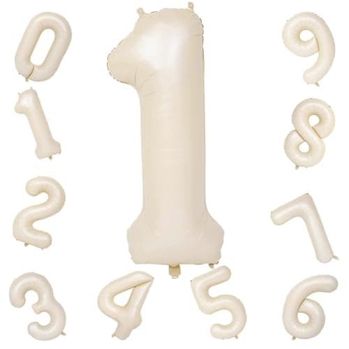 40 Inch Beige Number 1 Balloon for 1st Birthday Decoration, Large Self Inflating Cream Foil Number Balloons 0-9 for Boys Girls, White Sand 1 Helium Balloons for Women Men Party Anniversary Supplies - Image 9