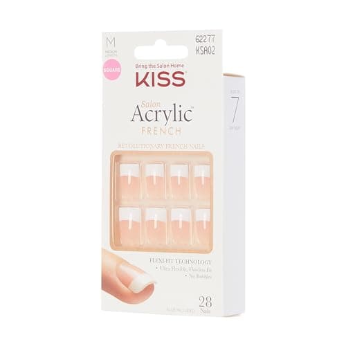 KISS Salon Acrylic Press On Nails, Nail glue included, 'Sugar Rush', French, Medium Size, Square Shape, Includes 28 Nails, 2g Glue, 1 Manicure Stick, 1 Mini File - Image 2