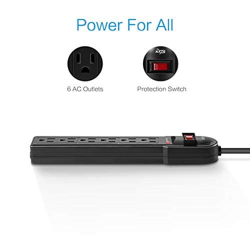 KMC 6-Outlet Surge Protector Power Strip 2-Pack, 600 Joule, Overload Protection, 2-Foot Cord - Image 2