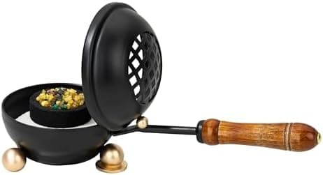 Amazon.com: Premium Handmade Black Iron Incense Burner with Wooden Handle and Lid – Removable Screen, 3.15 Inch Diameter, 8.66 Inch Length : Home & Kitchen - Image 4