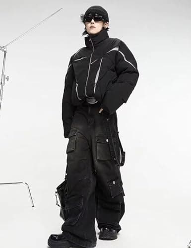 Hugboom Baggy Cargo Pants for Men Women Wide Leg Jeans Y2k Hip Hop High Waisted Pants Casual Streetwear Grunge Clothes Black (L) - Image 3