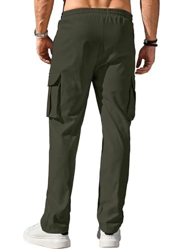 Comdecevis Men's Casual Cargo Pants Workout Joggers Stretch Sweatpants Hiking Drawstring Tactical Pants with Multi Pockets Army Green - Image 3
