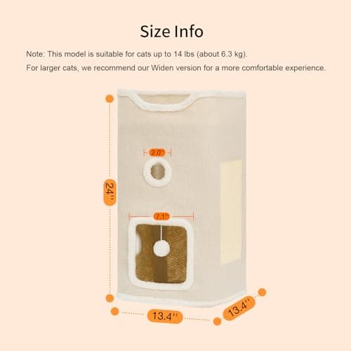 Cat Beds for Indoor Cats, Cat House 2-Story, Cat Condo with Stable Frame and Large Scratch Pad, 24'' Durable Cat Cube Playhouse with Dangling Balls, Perfect for Multiple Pets - Image 6