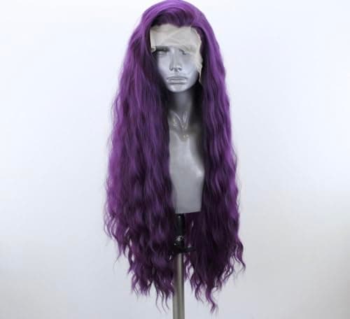 WXHWCX Synthetic Lace Front Wigs Purple Free Part Loose Wave Heat Resistant Natural Hairline Fiber Hair Glueless Lace Wigs for Women Cosplay Daily Party Wig 24inch - Image 2