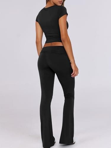 ANRABESS Lounge Sets for Women 2 Piece Foldover Yoga Flare Leggings Pants Crop Tops Casual Y2K Outfits Matching Tracksuit Set Black Small - Image 4