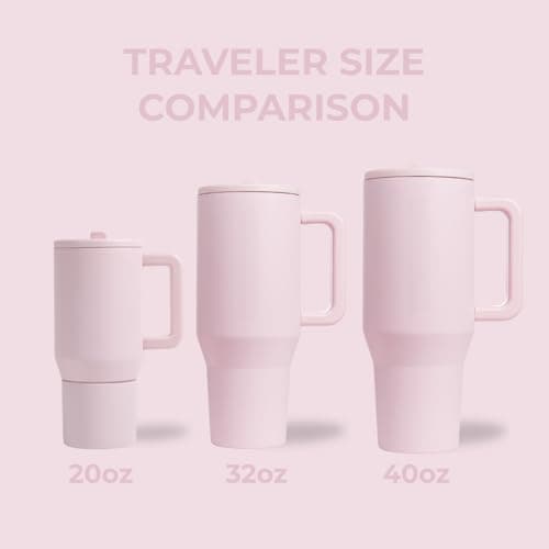 HydroJug Traveler - 40 oz Water Bottle with Handle & Flip Straw - Fits in Cup Holder, Leak Resistant Tumbler-Reusable Insulated Stainless Steel & Rubber Base - Gifts for Women & Men, Pink Sand - Image 4