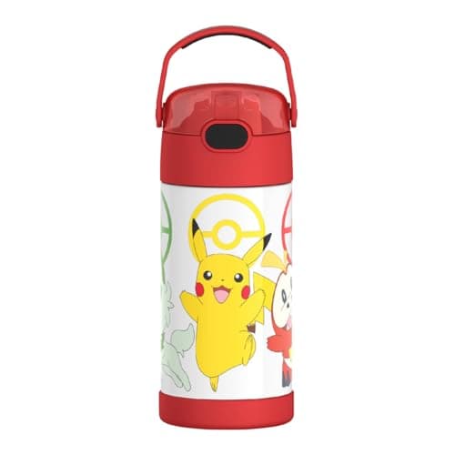 THERMOS FUNTAINER Water Bottle with Straw - 12 Ounce - Kids Stainless Steel Vacuum Insulated Water Bottle with Lid, Pokémon
