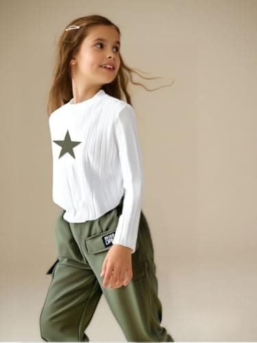 Azmxynol Girls Clothes 2 Piece Outfit Little Girl Knitted Crew Neck Sweater Top + Cargo Pants Tween Fall Winter Casual Clothing Set Size 9 10 - Image 2