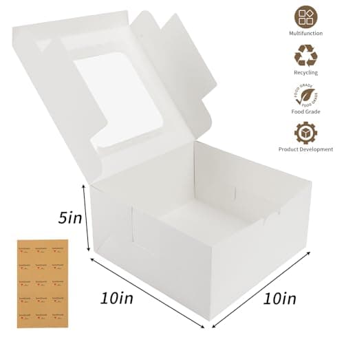 Moretoes 24pcs Cake Boxes, 10x10x5 Inches White Square Bakery Boxes with Window Cajas Pasteles for Cake, Mother's Day, Pastries, Chocolates, Cookies, Pie, Birthday Party, Wedding - Image 2