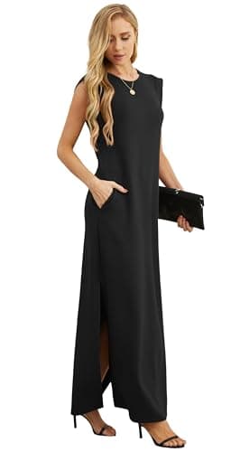 GRECERELLE Women's Summer Casual Loose Split Long Maxi Sun Dress with Pockets (Medium, Black) - Image 4