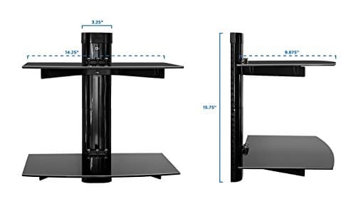 Mount-It! Floating Wall Mounted Shelf Bracket Stand for AV Receiver, Component, Cable Box, PlayStation, Xbox, DVD Player, Projector, 34 Lbs Capacity, 2 Shelves, Tinted Tempered Glass - Image 6
