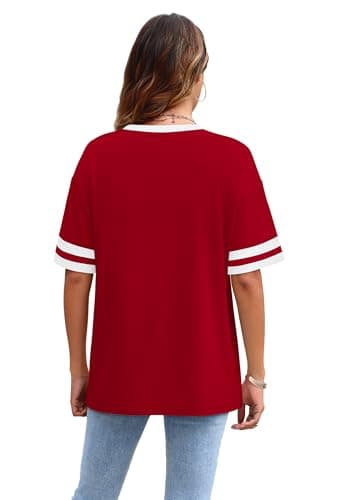 WIHOLL Plus Size Tops for Women T Shirts Crew Neck Summer Sports Style Color Block Sleeve Tee Plain Clothes Spring Outfits for Women Tops School Outfits for Teachers 2025 Deep Red 2XL - Image 4