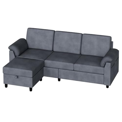 Vongrasig 79" Convertible Sectional Couches Sofa with Storage Ottoman, 3 Seat L Shaped Couch with Side Storage Pockage, Linen Fabric Small Couches for Living Room, Apartment and Small Space, Grey - Image 8