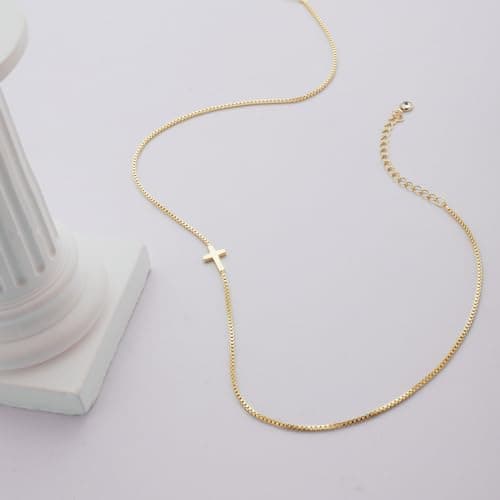 Rotnso Cross Necklace for Women 14K Gold Plated Dainty Small Sideways Cross Pendant Choker Simple Trendy Cute Cross Charm Box Chain Necklace Easter Basket Stuffers Baptism Religious Faith Jewelry Gift - Image 8