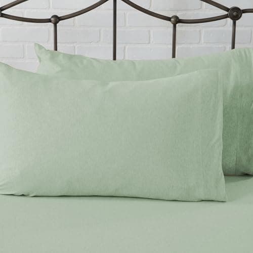Cotton Jersey Knit Twin XL Sheet Set - Ultra-Soft, Stretchy, Heathered Melange Green Bed Sheets - Cozy, Soft T-Shirt Sheet & Pillowcase Set - Image 3