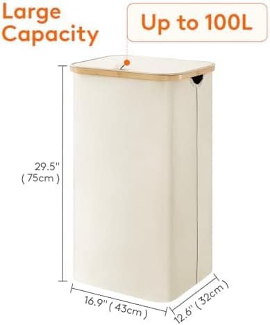 Amazon.com: Lifewit 100L Laundry Basket with Lid, Clothes Hampers for Laundry with Bamboo Handles and 1 Removable Bag, Large Foldable Laundry Hamper for Bedroom, Bathroom, Dorm, Laundry Room, White : Home & Kitchen - Image 8