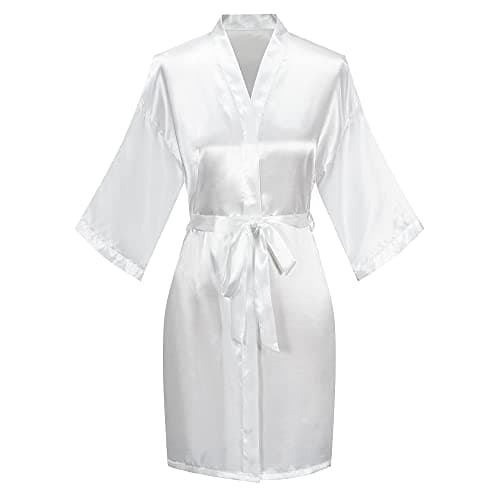 Polar Rabbit Women's Short Satin Bathrobe One Size Silver Rhinestones Bride Bridesmaid Kimono Robes for Wedding Party Getting Ready Bride White - Image 2