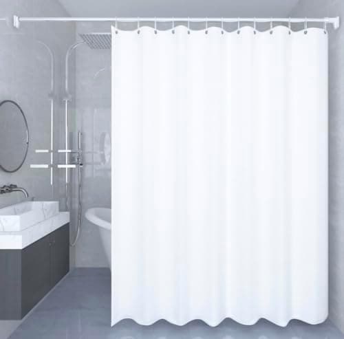 White Shower Curtain with Hooks, Waterproof Fabric 72x72 - Image 2