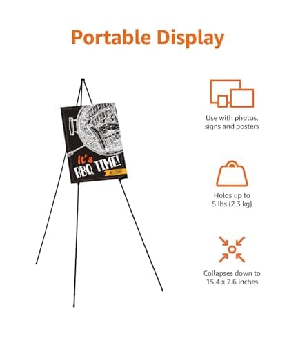 Amazon Basics Easel Display Stand, Instant Floor Poster, Lightweight, Collapsible and Portable with Tripod Base, Black Steel (supports 5 pounds) - Image 4